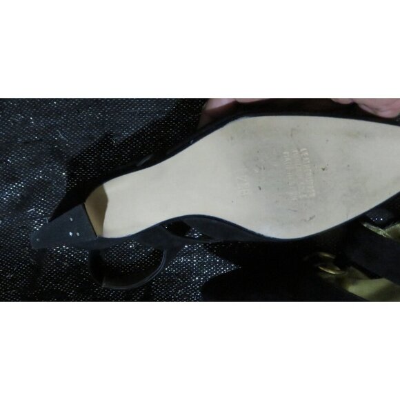 Maria Cristina Black Italian Suede Leather T Strap Pointed Toe Kitten Heels 7.5 - Picture 9 of 11